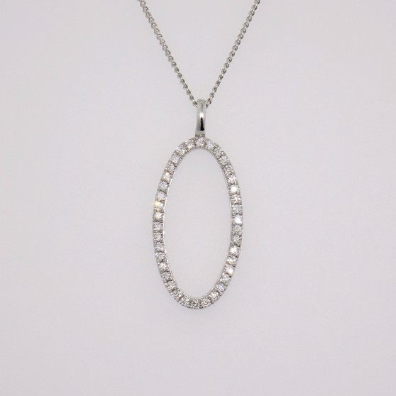 9ct white gold oval shaped diamond pendant