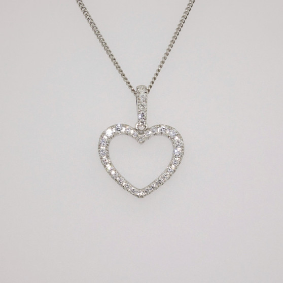 9ct white gold diamond heart pendant with diamond-set bail