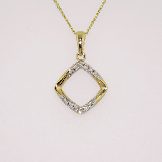 9ct gold diamond-set square pendant