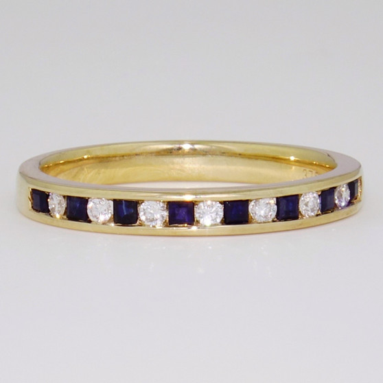 9ct yellow gold sapphire and diamond eternity ring