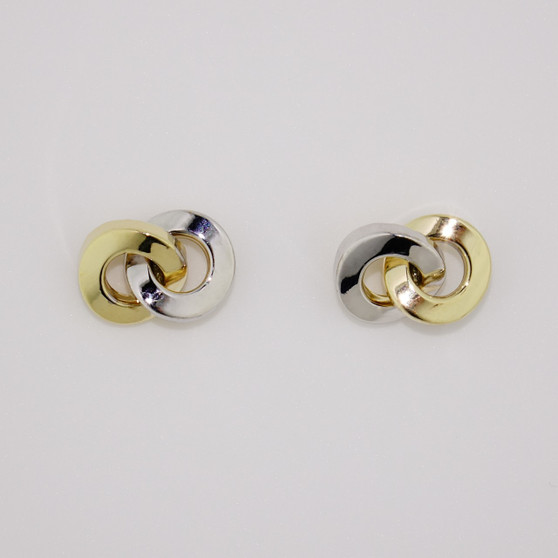 9ct yellow and white gold interlocking circle studs