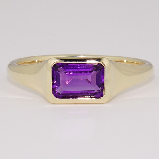 9ct gold amethyst octagon cut rubover ring