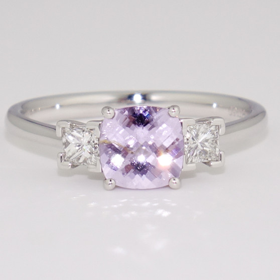 Platinum fancy cushion cut lilac tourmaline and princess cut diamond ring Platinum fancy cushion cut lilac tourmaline and princess cut diamond ring