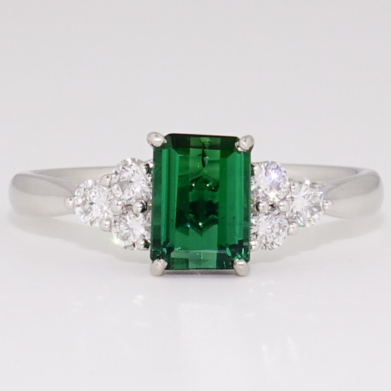 Platinum octagonal cut green tourmaline and round brilliant cut diamond ring Platinum octagonal cut green tourmaline and round brilliant cut diamond ring