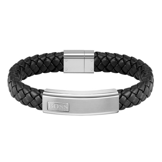 BOSS gents bracelet in woven black leather from the Lander collection 1580178M