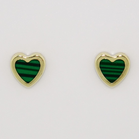 9ct gold malachite heart stud earrings