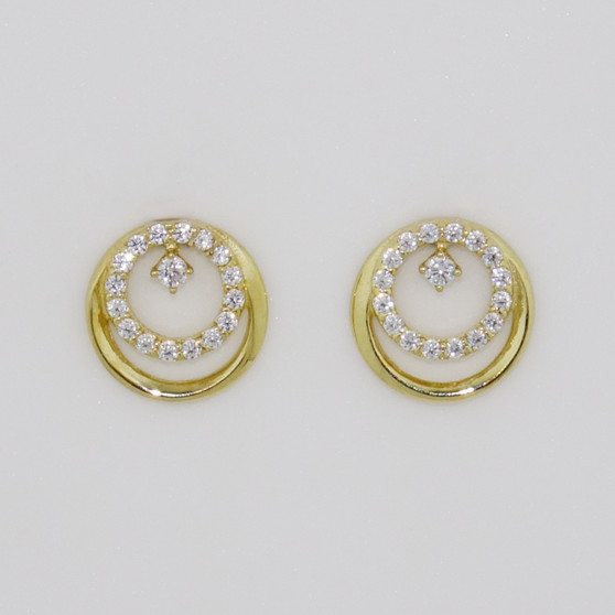 9ct gold open circle stud earrings set with cubic zirconia (CZ)