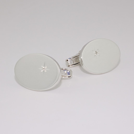Oval sterling silver diamond cufflinks