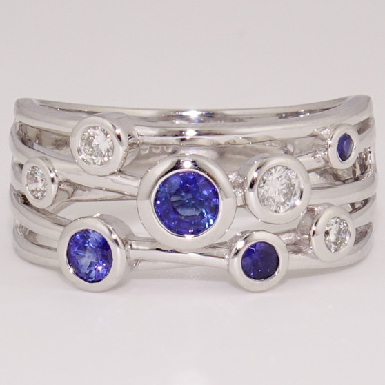 Platinum sapphire and diamond bubble ring