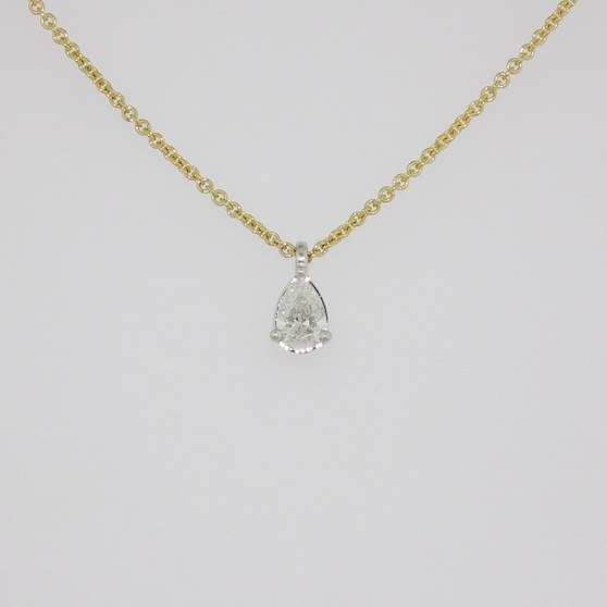 9ct gold rubover-set pear cut diamond solitaire necklace