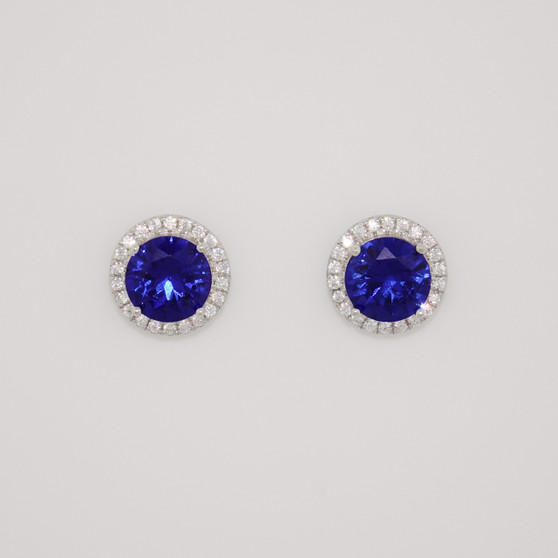 Sterling silver blue and white CZ halo stud earrings