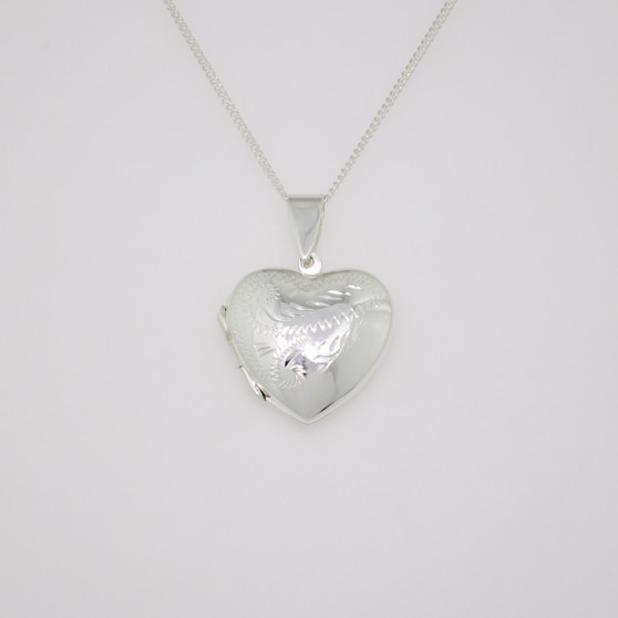 Sterling silver engraved heart-shaped locket