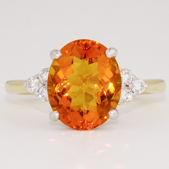 18ct gold fancy oval cut citrine and diamond ring