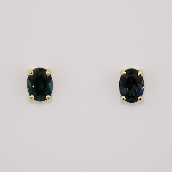9ct gold oval cut teal sapphire stud earrings
