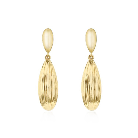 9ct gold diamond cut pear-shaped drop earrings