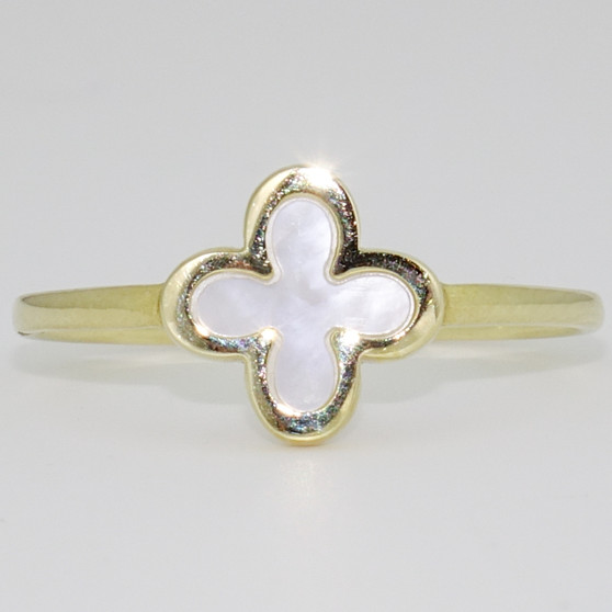 9ct gold mother of pearl clover ring