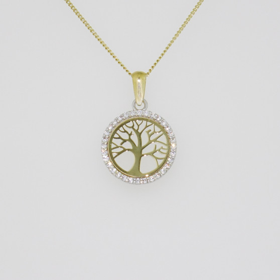 9ct yellow gold cubic zirconia tree of life pendant