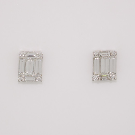 18ct white gold round brilliant cut and baguette cut diamond earrings
