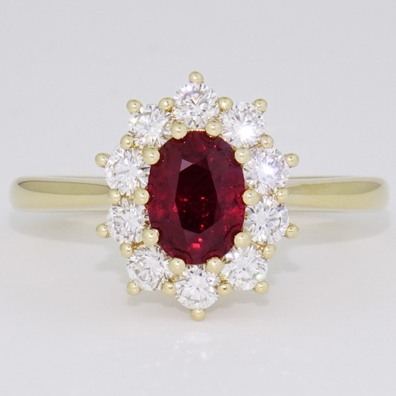 18ct gold ruby and diamond cluster ring