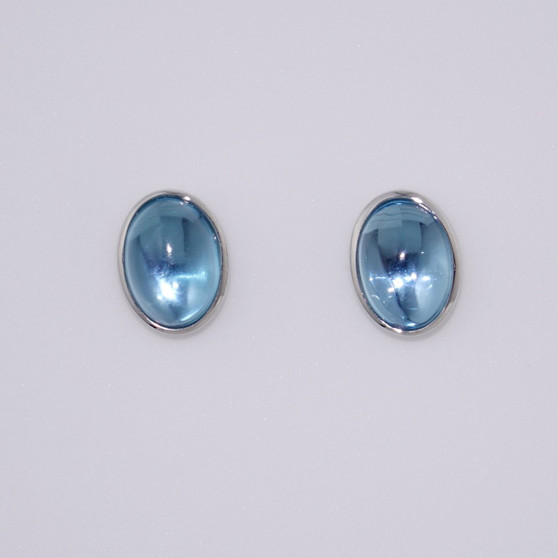 9ct white gold cabochon blue topaz earrings