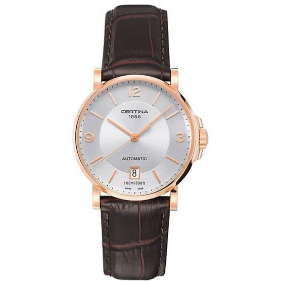 Gents' rose gold colour Certina DS Caimano automatic watch on leather strap C017.407.36.037.00