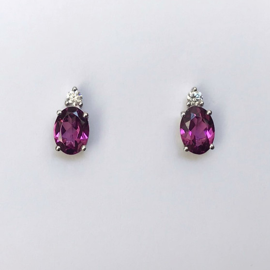 9ct white gold rhodolite garnet and diamond stud earrings