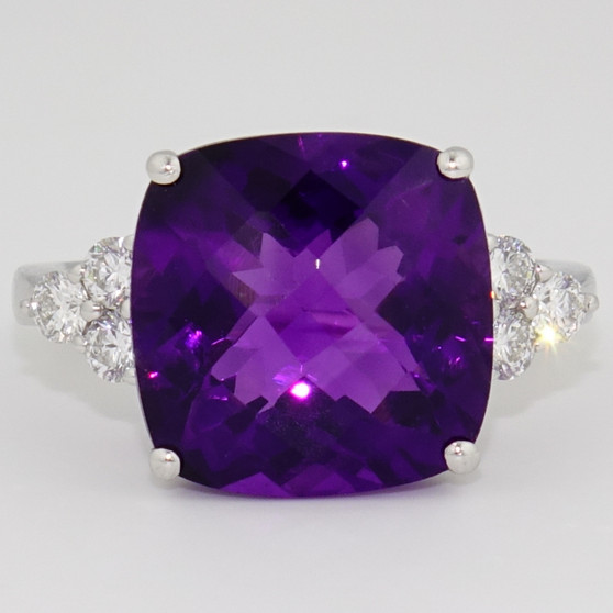 18ct white gold fancy cushion cut amethyst and diamond ring