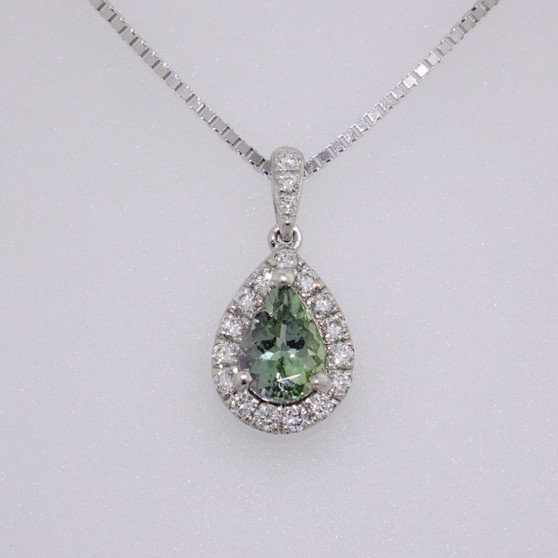 9ct white gold green tanzanite and diamond pendant