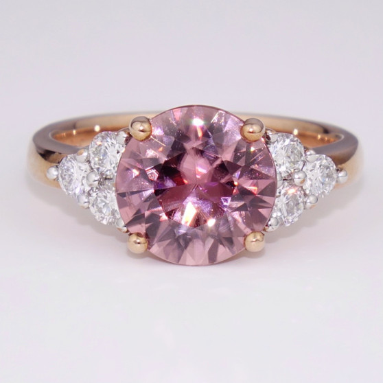 Pink zircon and diamond ring