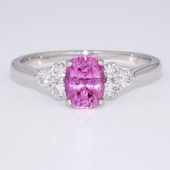 Platinum pink sapphire and diamond ring