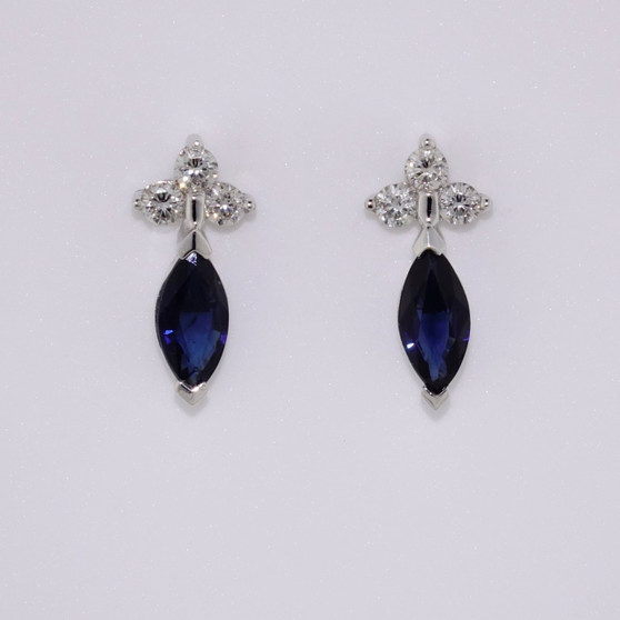 18ct white gold marquise cut sapphire and diamond earrings