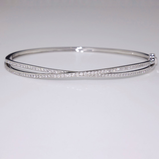 9ct white gold diamond crossover bangle