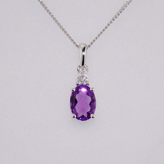 9ct white gold amethyst and diamond pendant