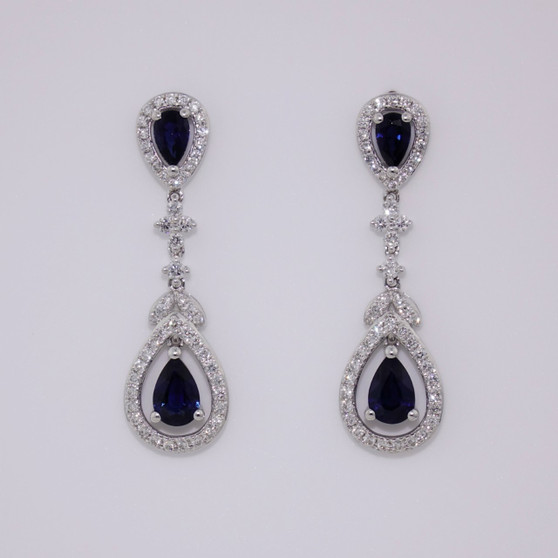 18ct white gold sapphire and diamond drop earrings