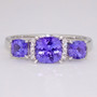 18ct white gold cushion cut triple tanzanite and diamond ring