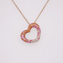 9ct rose gold pink and orange sapphire and diamond heart pendant