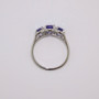 18ct white gold cushion cut Ceylon sapphire and round brilliant cut diamond triple cluster ring top