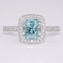 Platinum unheated cushion cut aquamarine and diamond cluster ring