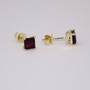 9ct gold square cut garnet stud earrings side