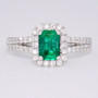 18ct white gold emerald and diamond cluster ring