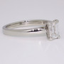 Platinum certificated E colour emerald cut diamond solitaire ring side