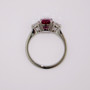 Platinum cushion cut pink tourmaline and round brilliant cut diamond ring top