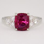 Platinum GIA certificated unheated cushion cut ruby and round brilliant cut diamond ring