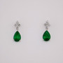 18ct white gold pear cut emerald and diamond cluster drop earrings