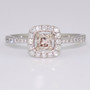 Platinum certificated light brownish pink radiant cut diamond halo ring