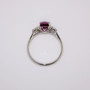 Platinum fancy cushion cut raspberry garnet and diamond ring top