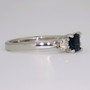 Platinum unheated cushion cut teal sapphire and diamond ring side
