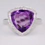 9ct white gold trillion cut amethyst and diamond ring