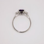 Platinum cushion cut purple sapphire and round brilliant cut diamond ring top