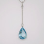 Unique 9ct white gold pear cut fine blue aquamarine and round brilliant cut diamond bar pendant